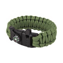 101 Inc. - Paracord Survival Armband mit Kompass, Pfeiffe und Anzünder - 8" - Oliv Grün - JYFPB04