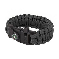 101 Inc. - Paracord Survival Armband mit Kompass, Pfeiffe und Anzünder - 8" - Schwarz - JYFPB04