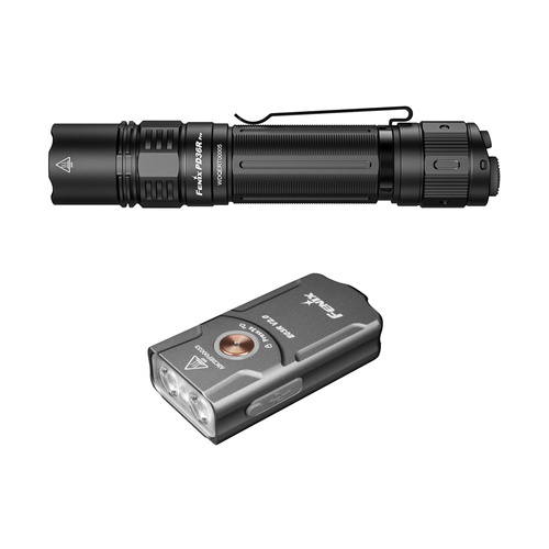 Fenix - Taktische Taschenlampe PD36R Pro LED mit 5000 mAh Akku + E03R V2.0 Schlüsselring Taschenlampe - 2800 lm - Schwarz/Grau - PD36R Pro+E03R grey - LED-Taschenlampen