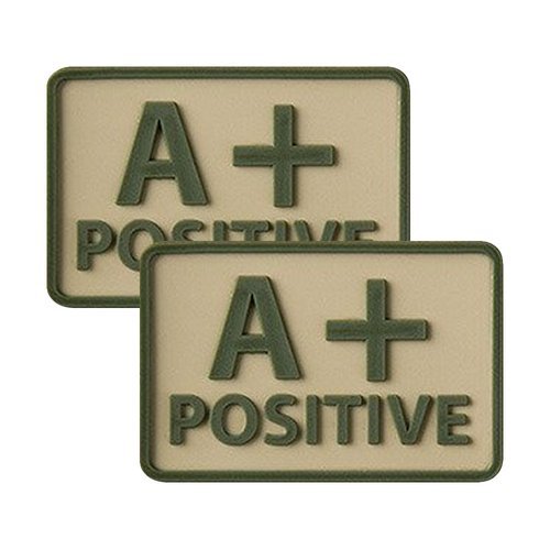 Helicone - PVC Patch - Blutgruppe - A+ POS - Khaki - 2 Stk. -  3D PVC Morale Patches