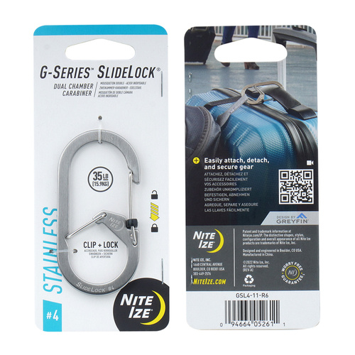 Nite Ize - G-Series SlideLock #4 Doppelkammerkarabiner - Edelstahl - Silber - GSL4-11-R6 - Schlüsselanhänger