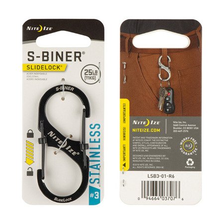 Nite Ize - S-Biner® SlideLock® Edelstahl #3 - Schwarz - LSB3-01-R6 - Stahlkarabiner