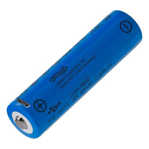 Walther - ICR 18650 Wiederaufladbare Batterie - 3,7 V - USB - 3200 mAh - 3.7133 - Batterien